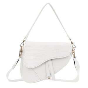 Saddle Shoulder Bag Pu Leather Crossbody Purse Crocodile Handbag - Uwu :]